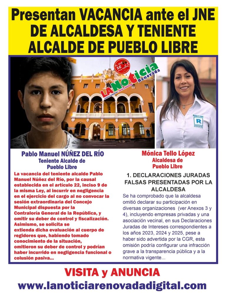 Presentan VACANCIA ante el JNE DE ALCALDESA MÓNCA TELLO Y TENIENTE ...