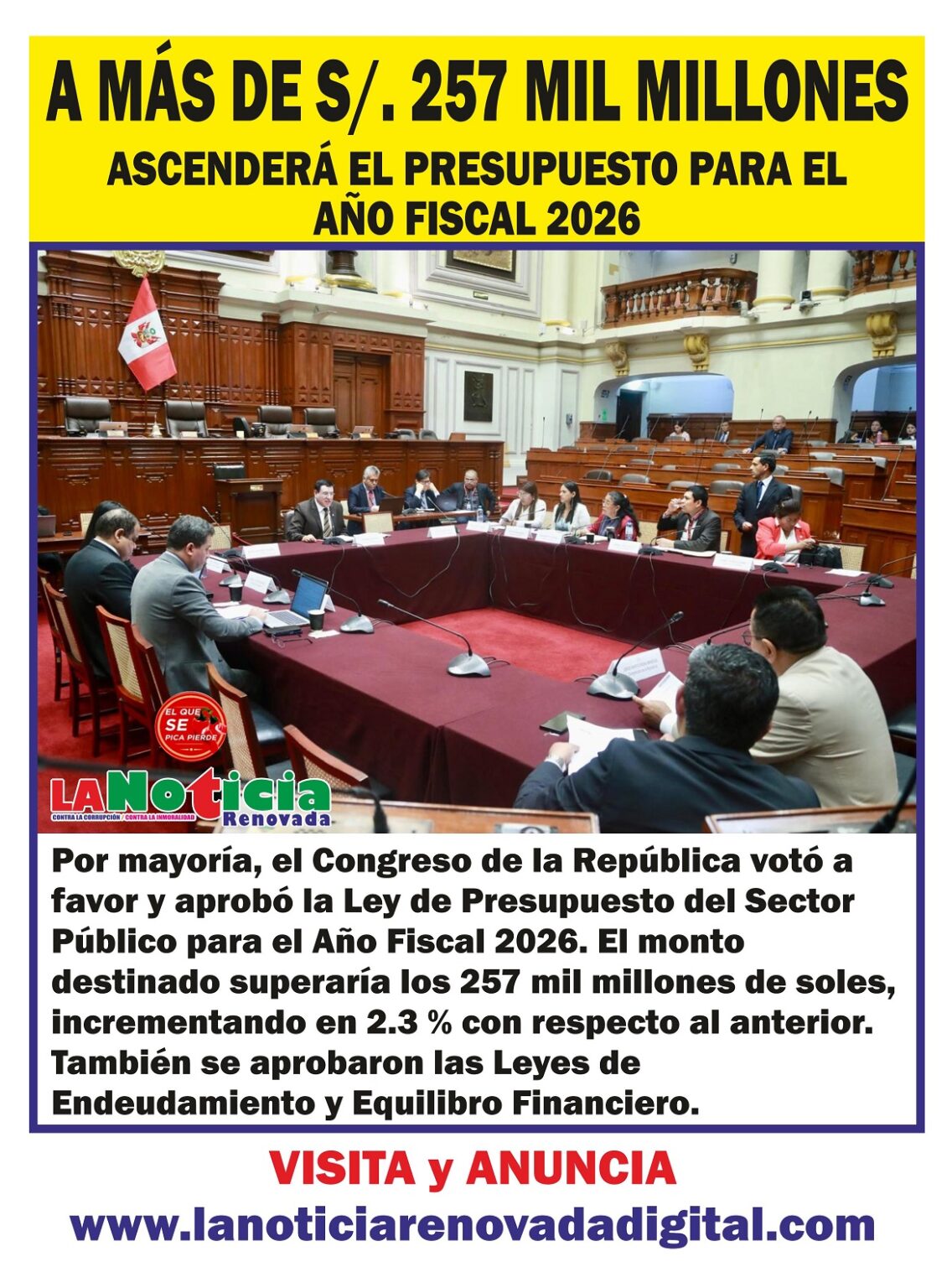 Congreso aprueba la Ley de Presupuesto para el Año Fiscal 2026 ...