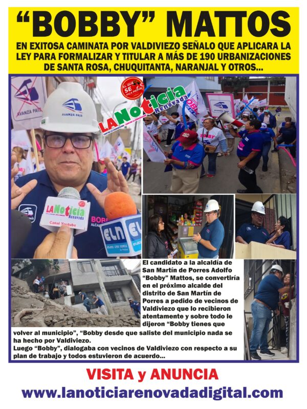 LIMA NORTE: «Bobby» Mattos candidato a la alcaldía por SMP en exitosa caminata por Valdiviezo señaló que entregara TITULACIÓN y FORMALIZACIÓN a los vecinos según ley