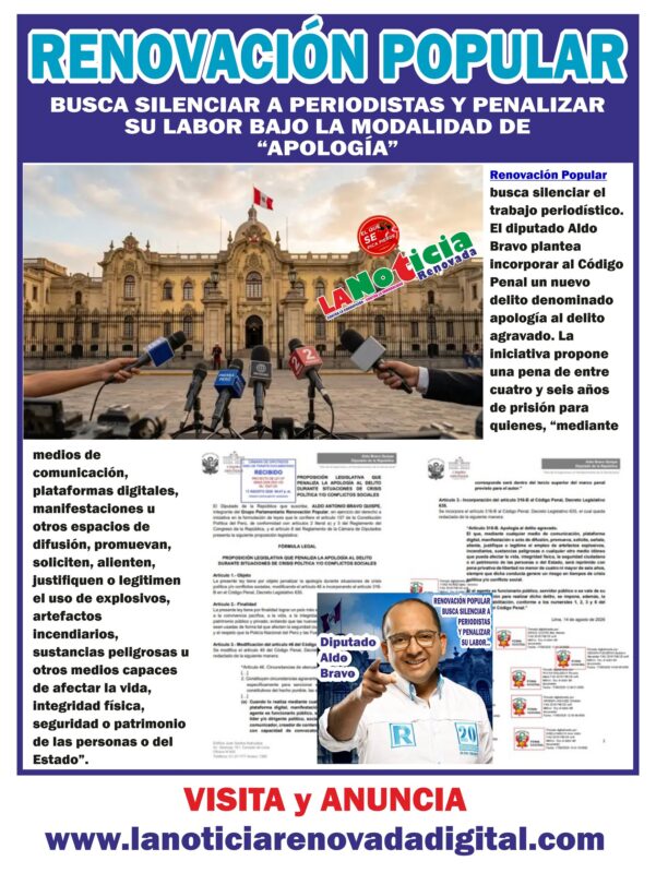 Renovación Popular busca silenciar a periodistas y penalizar su labor bajo la modalidad de «apología»