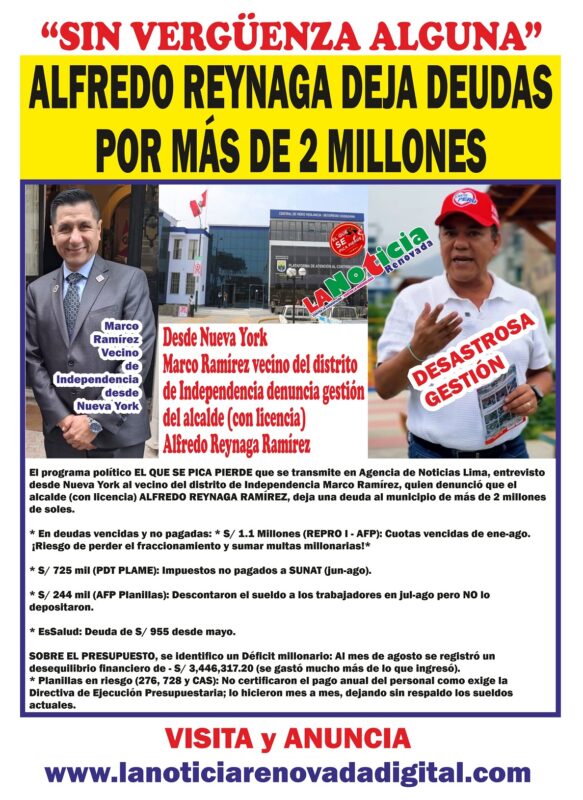 LIMA NORTE: Gestión de Alfredo Reynaga es DESASTROSA dejará deudas por más de 2 millones señaló desde Nueva York Marco Ramírez en el programa político EL QUE SE PICA PIERDE