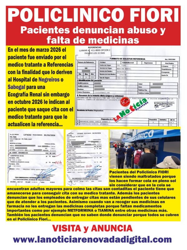 LIMA NORTE: PACIENTES DENUNCIAN ABUSO Y FALTA DE MEDICINAS EN EL POLICLINICO FIORI – ESSALUD